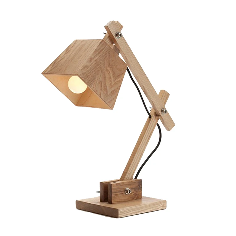 

Nordic solid wood table lamp bedside lamp simple personality creative Japanese style children's table lamp male retractable bedr