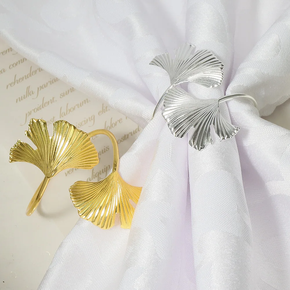 metal double ginkgo leaf napkins wedding rings hotel tables home decor dining table decorations 3/5PCS