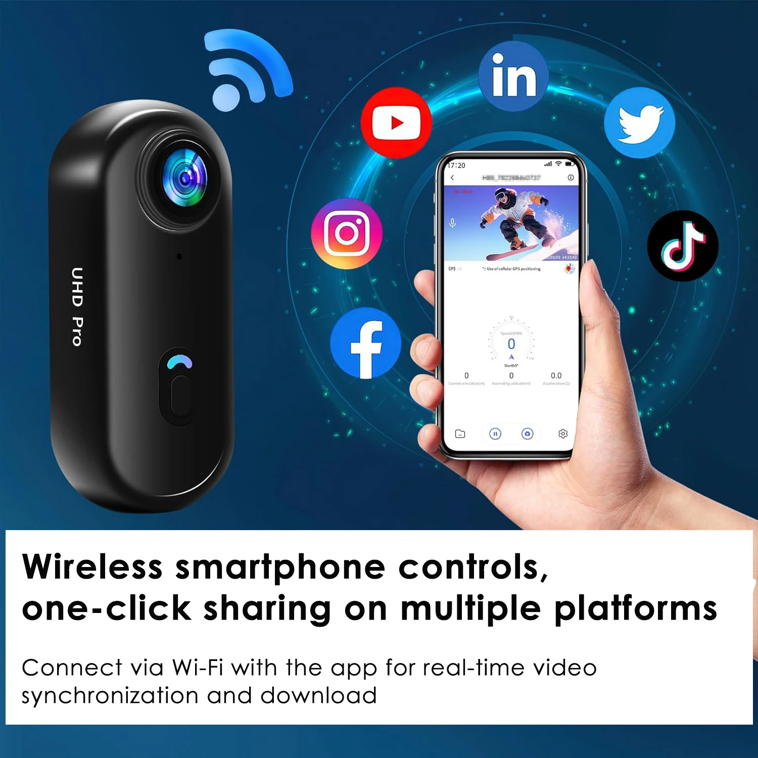 Mini Caméra Sport FHD 1080P Noir avec Stabilisateur, Seulement Caméra