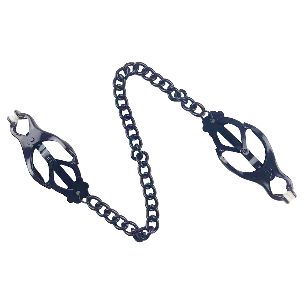 Wide Nipple Clamps Metal Chain Non-adjustable Breast Clips Women Body Bondage Nipple Toys for Sex Play