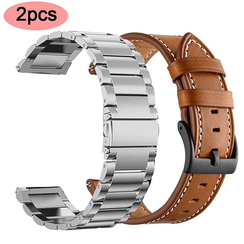 Premium 22mm Stainless Steel and Leather Watch Band Bracelet