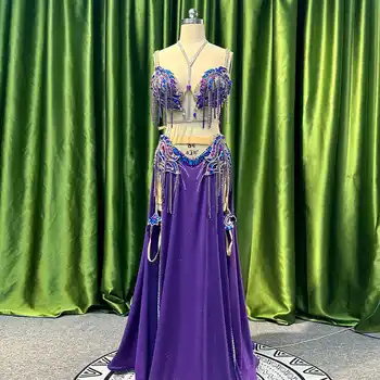 Customized Belly Dance Clothes Group Competition Performance Set Exotic Dancewear Belly Dancing Bra Long Skirt Women