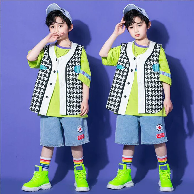 

Одежда для танцев в стиле хип-хоп для подростков, футболка с отворотом, топы с коротким рукавом, уличная одежда, брюки цвета хаки для детей, костюм для джазовых танцев для девочек, одежда