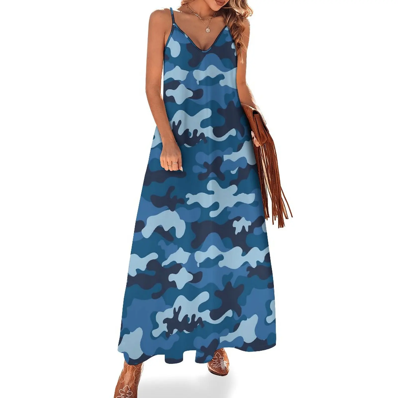 

Blue Camouflage Dress Army Camo Street Fashion Boho Beach Long Dresses Spring Kawaii Maxi Dress Graphic Clothes Birthday Present