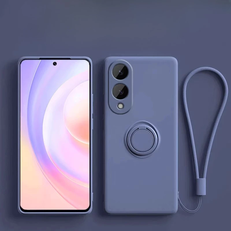 Liquid Silicone Phone Case with Ring Holder and Wrist Strap