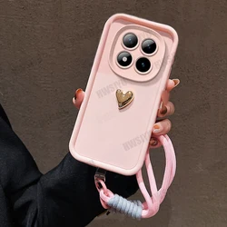 Gorgeous Golden Love Heart Hand Strap Phone Case for Redmi Note14S 4G (Pink)