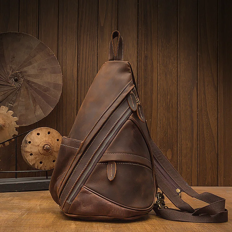 

Cowhide Men's Chest Bag Trendy Large Capacity Multifunctional Crossbody Bag Retro Leather Backpack Casual Men's Bag
