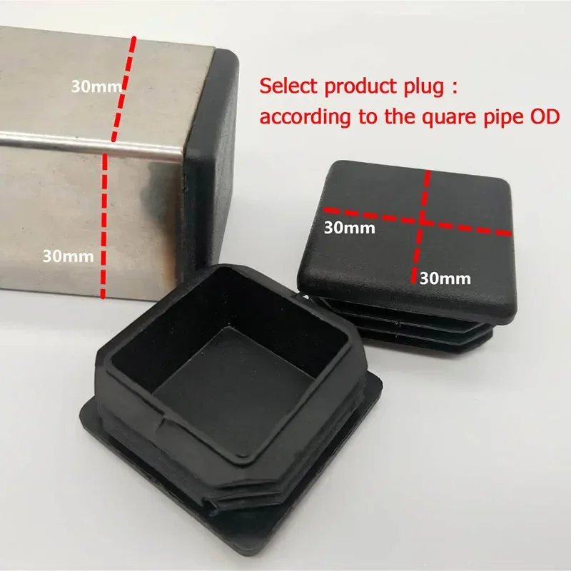 Black Rectangular Plugs Pipe Tube Cap Plastic Tubing End Cap Insert Blanking Stopper 10 13 15 20 25 30 35 40-100mm 1/4/10/50pcs plastic pipe caps