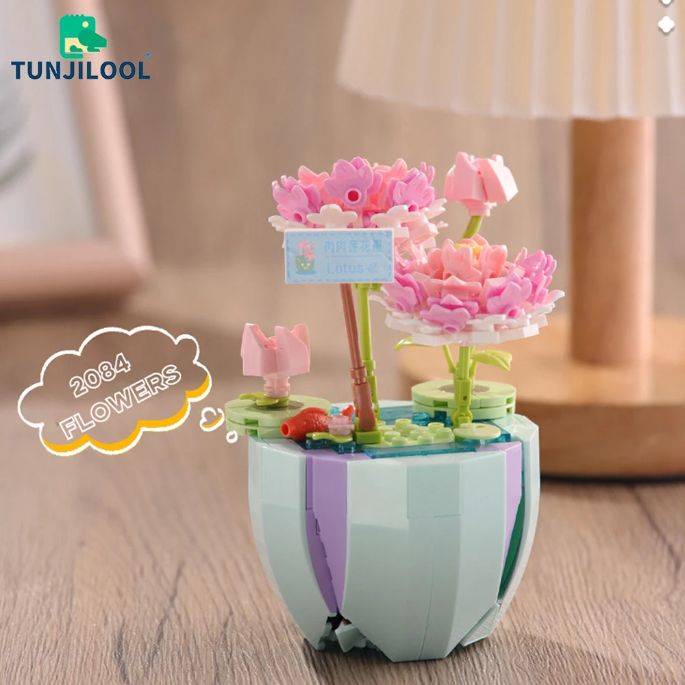 

Mini Building Block Bouquet 3D Model Toy Plant Potted Lotus Flower Blocks Assembly Brick Girl Toy Child Gift Home Decoration