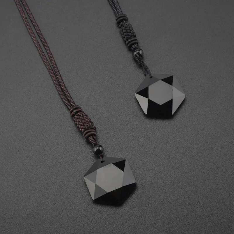 Necklace Pendant Anime Necklace Game Necklace Spirit Pendulum Energy Stone Obsidian Six Star Necklace Men and Women Sweater Chain Necklace