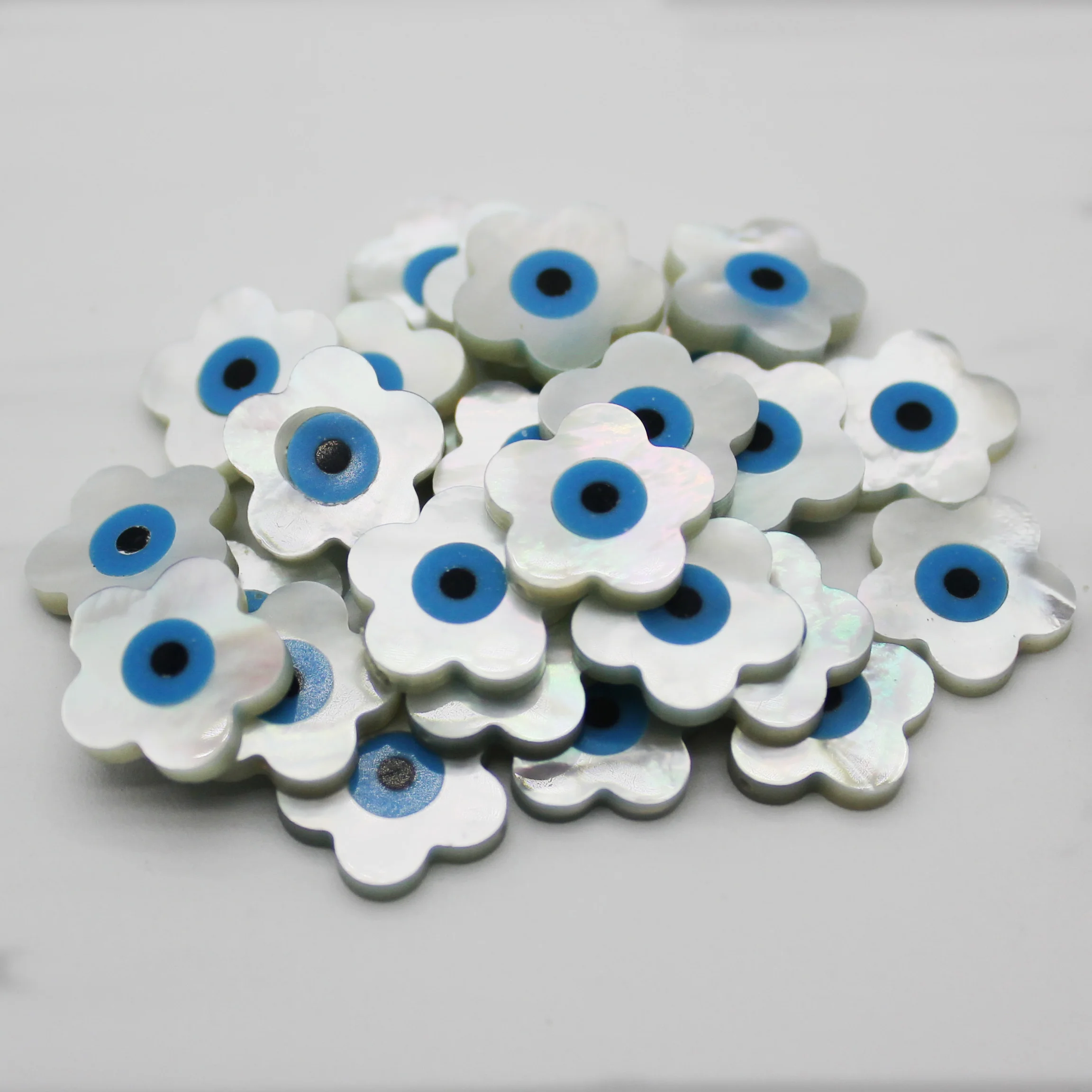 

Natural Mother Of Pearl Shell Beads Blue Evil Eye Cut Flower For Jewelry Making DIY Handmade Pendant Bracelet Necklace