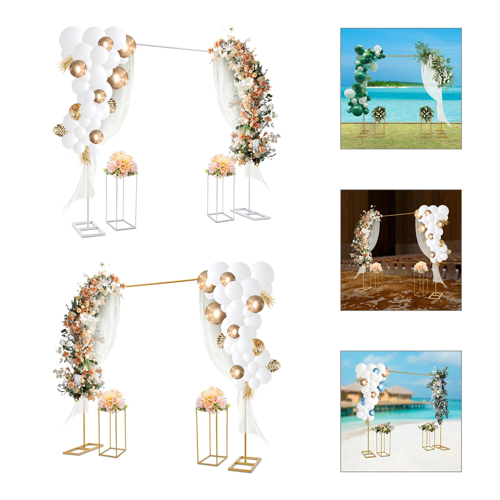 White/Gold Balloon Stand with Flower Stands Metal Wedding Stand Wedding Backdrop