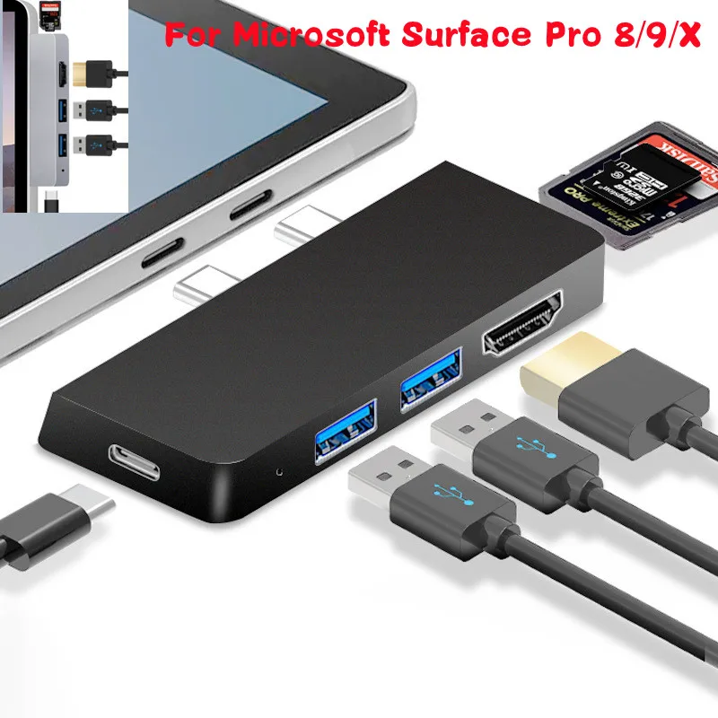 Hub Per Microsoft Surface Pro 8 9 X Docking Station Hub Usb 3.0 4K Adattatore Per Lettore Sd Tf Compatibile Con Hdmi Caricatore Pd Per Laptop Type-C