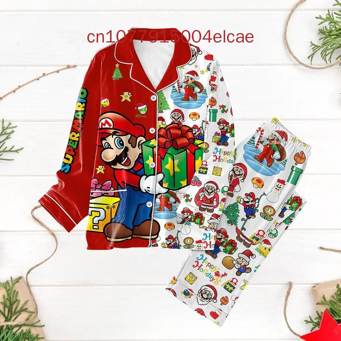 2024 New Super Mario Pajama Set 3D Printed Casual Men's and Women's Long Sleeve Shirt Pajama Set 2