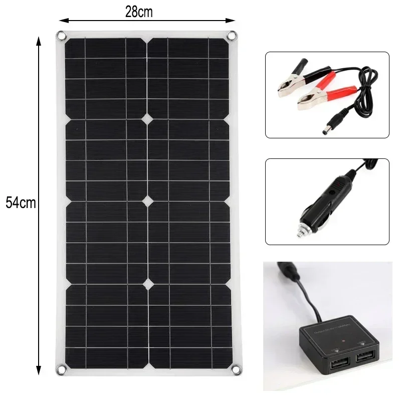 Pannello solare in silicio monocristallino da 1000 W/m2 18 V Caricatore solare flessibile doppio USB DC con controller per carica batteria per auto RV - immagine 2