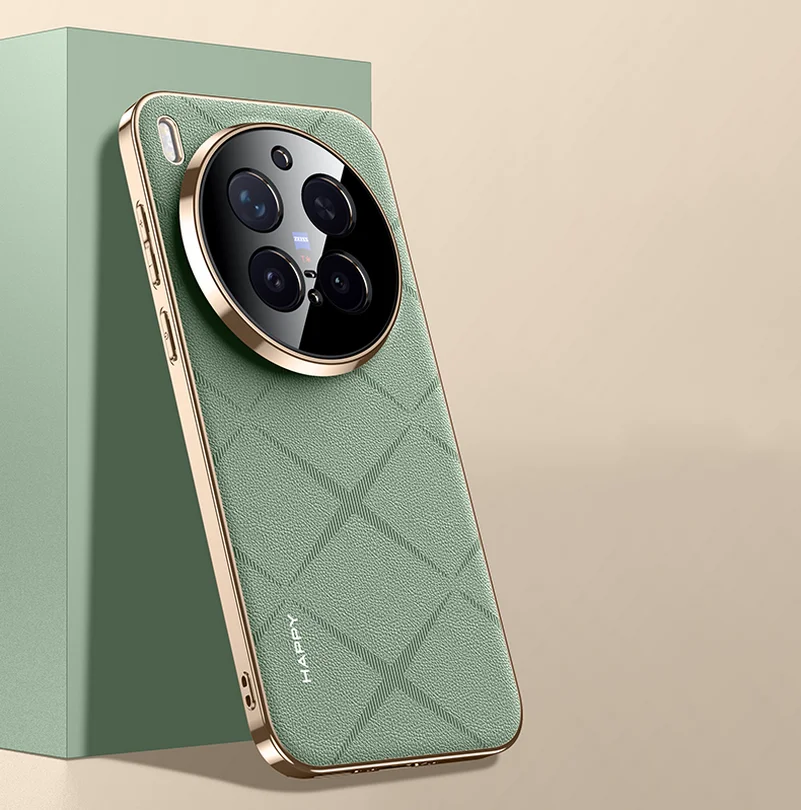 Luxury Plain Leather Case with Camera Lens Protection – Exquisite Texture Cover
