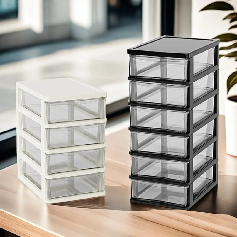 2-4Layers Medium Desktop Storage Box with Drawer Heightened Table ...