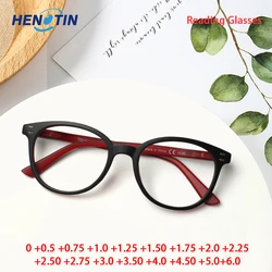 Henotin Prescription Reading Glasses Men Women High Quality Durable Spring Hinge Eyewear Retro Round Frame 0~600