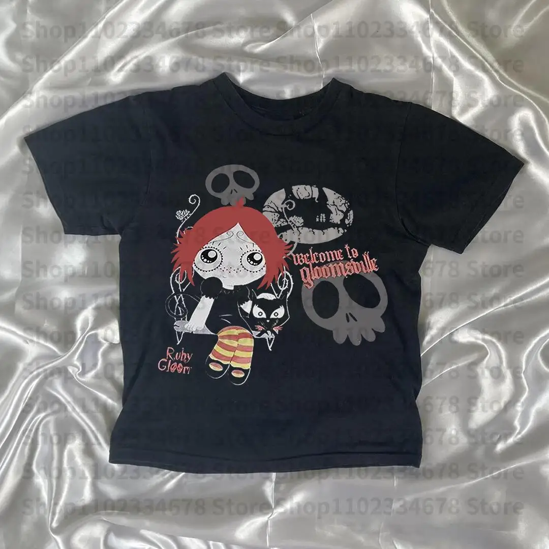 Harajuku Goth Short Sleeve Y2K Style Letter Print Fairy