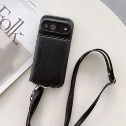 Stylish Crossbody Rope Wallet with Card Slots and Protective PU Leather Phone Case - Google Pixel 5 (Black)