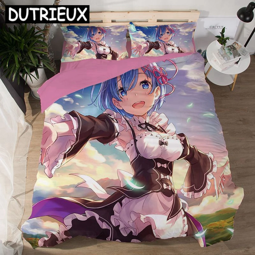 

Rem Ram 3D Cartoon Anime Print Bedding Set Duvet Covers Pillowcases One Piece Comforter Bedding Sets Bedclothes Bed Linen 03