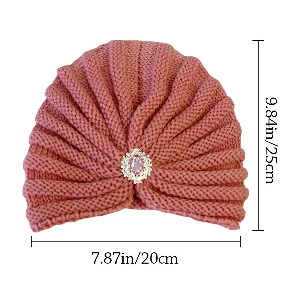 Fashion Winter Warm Hijab Caps Soft Thick Bohemia Turban Diamond Jewelry Wool Knitting Knitted Hats for Women 6