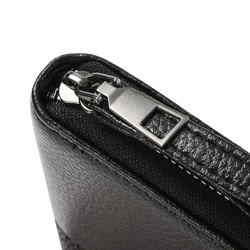 Men's Wallets Long Quality PU Leather Wallet Men Zipper Coin Pocket Purse Youth Business Clutch Phone Bag