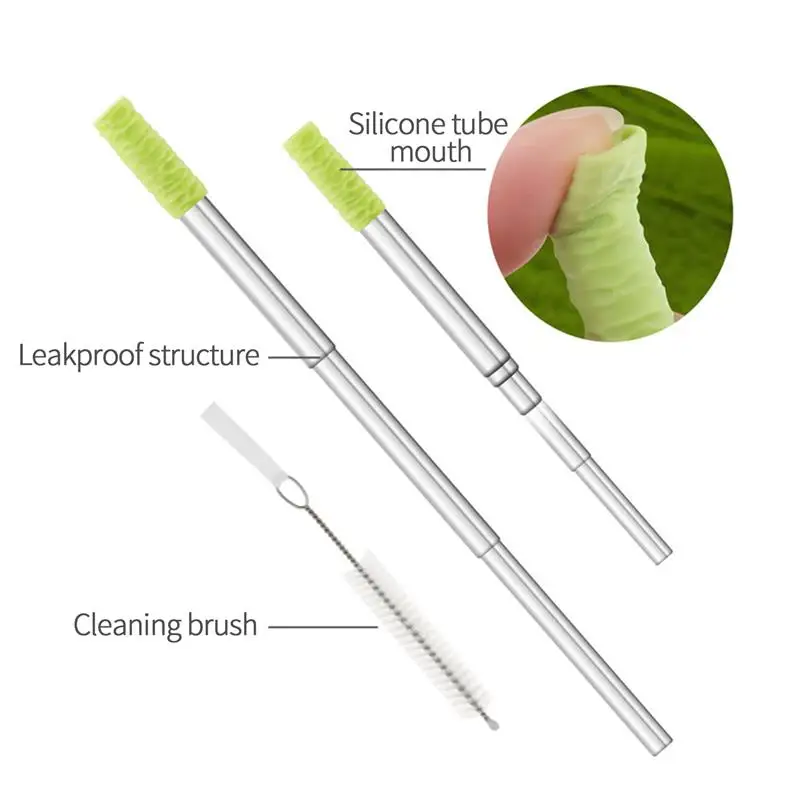 Telescopic Reusable Drinking Straws Stainless Steel Metal Straws Folding Straw Set with Case Cleaning Brush Camping Travel Straw