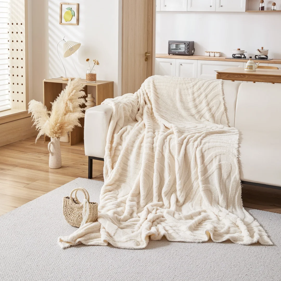 Tuffed Fleece Warm Soft Sofa Towel Geometric Lines Jacquard Mordern Simple Pattern Multiuse Sofa Cover Blanket for Living Room 5