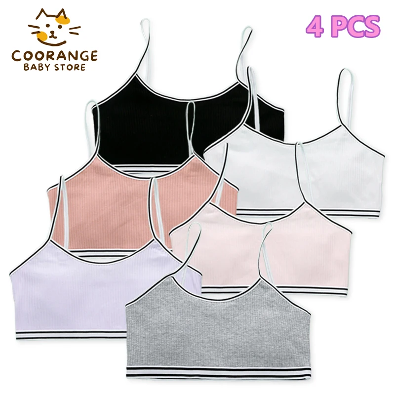 4 Pieces/Pack Children Breast Care Wireless Girls Bras For Puberty Cotton Teenage Girl Underwear Kids Sports Vest Tops sports bra training bra cotton bra