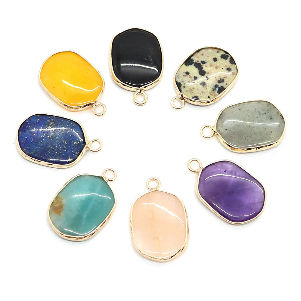 

2pcs/pack Oval Shaped Natural Semi-precious Stone Pendants Rose Quartz Lapis Lazuli 16x25mm DIY for Making Necklace Accessions