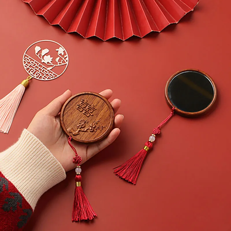 Portable Wooden Makeup Pocket Mirror, Travel Mirror, Decoration Comb Set for Festive Parties, Birthday Gift, Creative Wedding