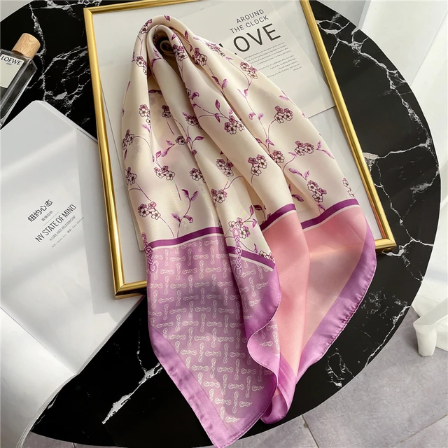 Silk Square Scarf Women Satin Bandana Print  Scarves Head Band Fashion Lady Hair Shawl and Wrap Female Neckerchief Hijab 2022 FJ70-074X-4