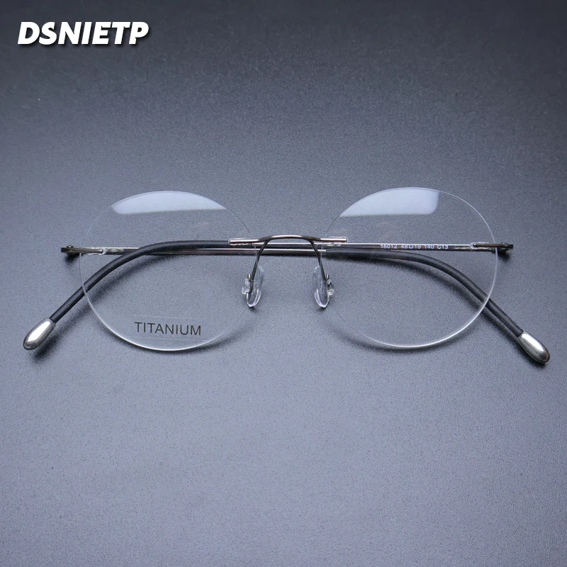 

Vintage Pure Titanium Rimless Glasses Frame Men Round New Prescription Myopia Frameless Eyeglasses Women Luxury Brand Eyewear