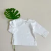 2025 Autumn New Baby Long Sleeve T Shirt Cotton Boy Striped Bottoming Tops Girl Solid Simple Casual Pullover Infant Clothes 5