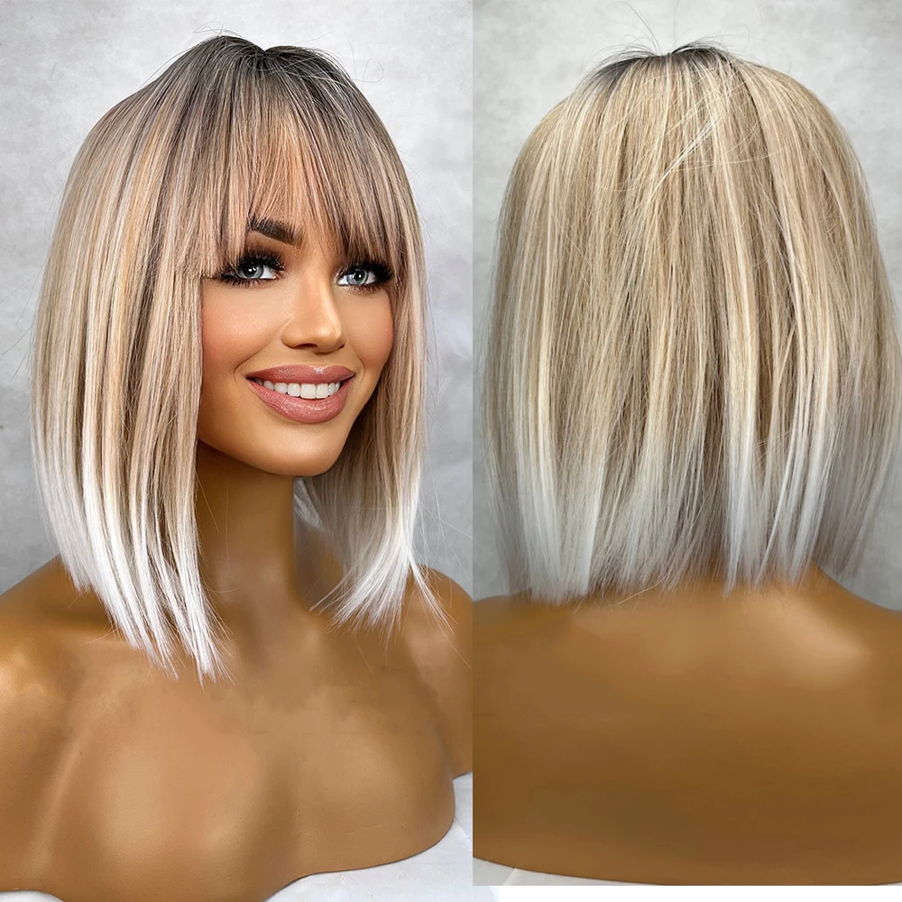 Bob Wig 12 inch Straight Center Parting 150% Density Bangs