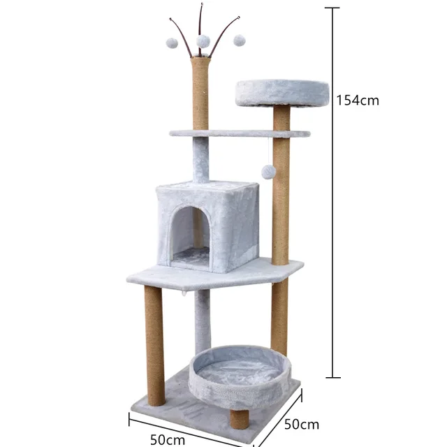 Toys Fat Cat Wood Curved Scratcher Tower Condo Furniture Scratch Post Hammock Bed Large Cat Tree for Kittens Pet House Play
