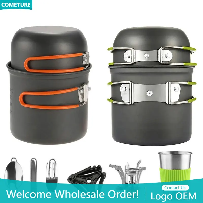Outdoor Camping Pot Single Picnic Portable Foldable Pot Cooking Double-layer Bowl Tableware Set Camping Picnic Barbecue Pot