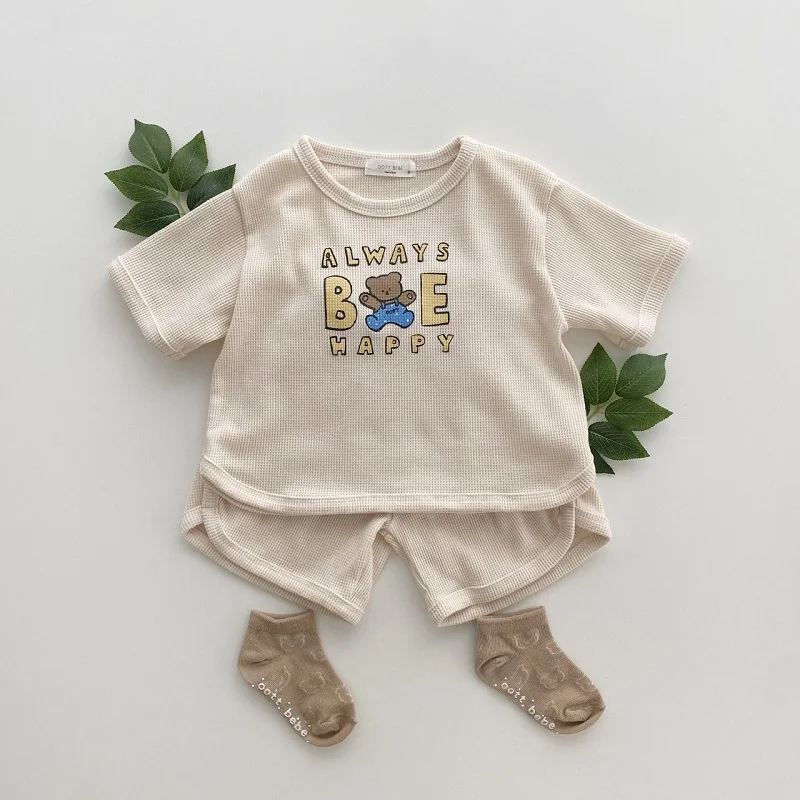 baby clothing set essentials Infant clothes 0-6 years old summer boys striped T-shirt girls baby waffle cotton round neck short sleeve shorts two-piece set baby outfit matching set