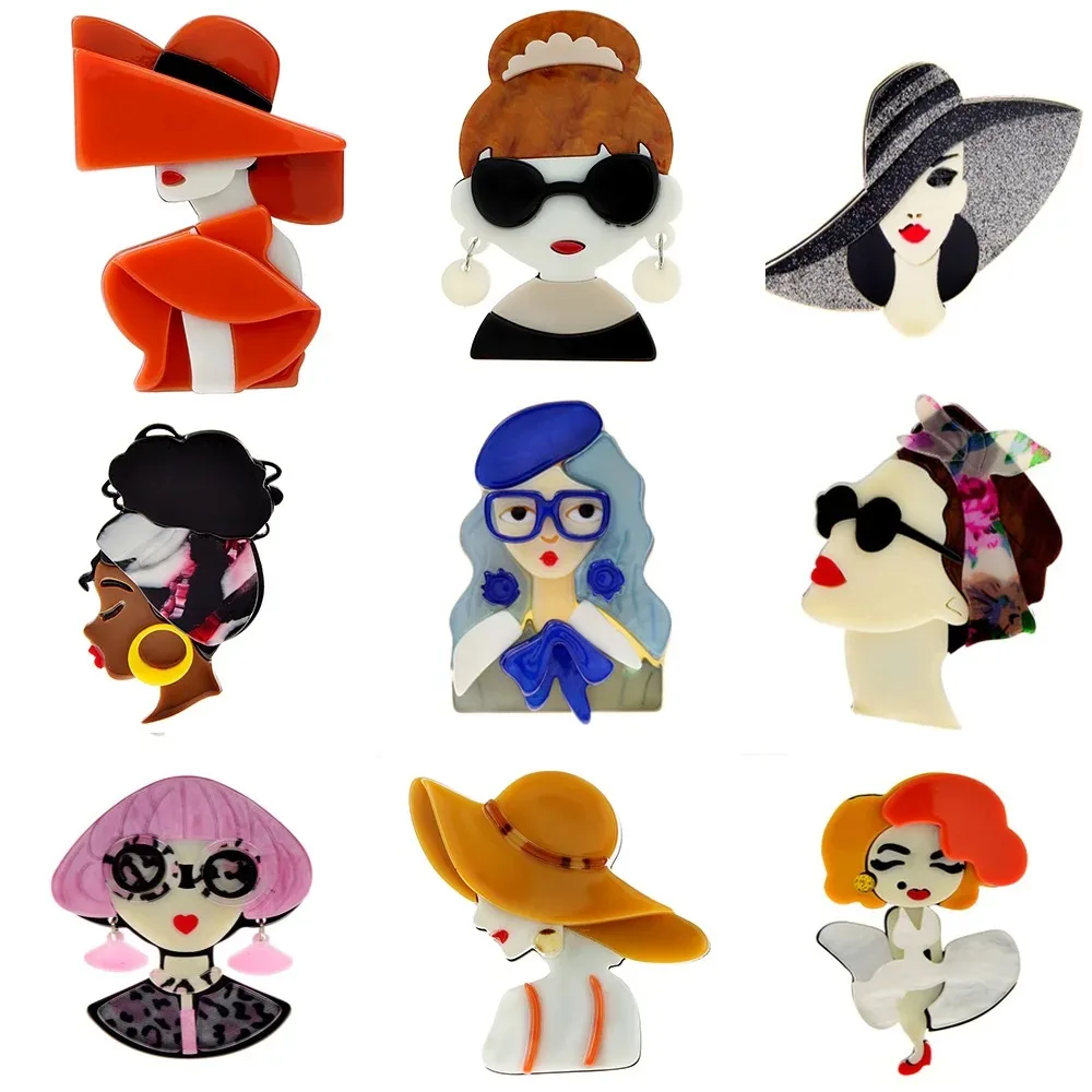 수제 아크릴 소녀 초상화 브로치 핀, 개성 넘치는 미인을 위한 액세서리 선물 수제 아크릴 소녀 초상화 브로치 핀, 개성 넘치는 미인을 위한 액세서리 선물