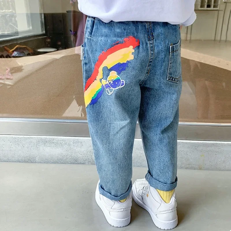 Boys Jeans Kids Casual High Waist Jean Pant Cartoon Printed Denim Pants  Children's 2024 Spring Autumn Trousers Clothes