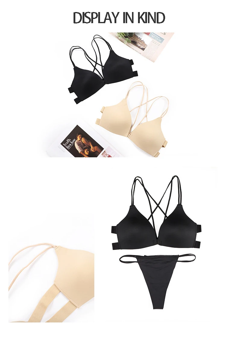 bra and thong set SEVEN WISH The New Front Button Lingerie Sets Breathable Has No Underwire And Sexy Bra Thong Underwear Sets With Anti-Hem bra and underwear set