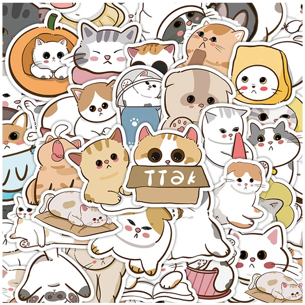 10/30/60pcs Funny Animal Cat Stickers Cartoon Cute Decals Toys DIY Stationery Guitar Phone Laptop Waterproof Kids Sticker Packs