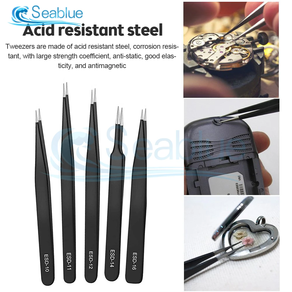 Tweezer Tool ESD Anti Static Tweezers Phone Repair Tweezers 6pcs Anti-static Stainless Steel Tweezers Maintenance Tool Kits for iPhone