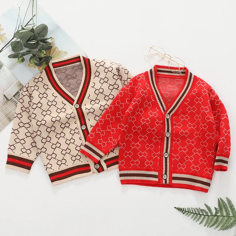 

3-8Y Boys Girls Knit Sweater Long Sleeve Kids Wear Plaid Jacket Girl Sweater Cotton Boys Sweater Boys Girls Cardigan