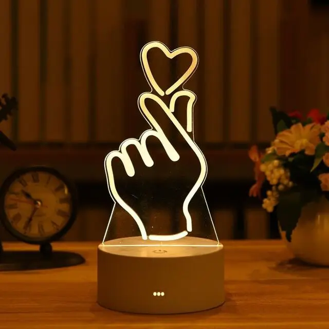 Romantic Love 3D Lamp Heart-shaped Balloon Acrylic LED Night Light Decorative Table Lamp Valentine's Day Sweetheart Wife's Gift battery night light Night Lights