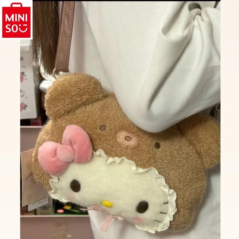 

MINISO hello kitty мультфильм Плюшевый бант сумка через плечо для студентов, простая и универсальная Повседневная модная женская сумка через плечо