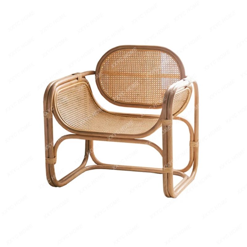 

Outdoor Rattan Mid-Ancient Chair Real Rattan Garden Simple Lazy Rattan Chair Rattan Strip Couch