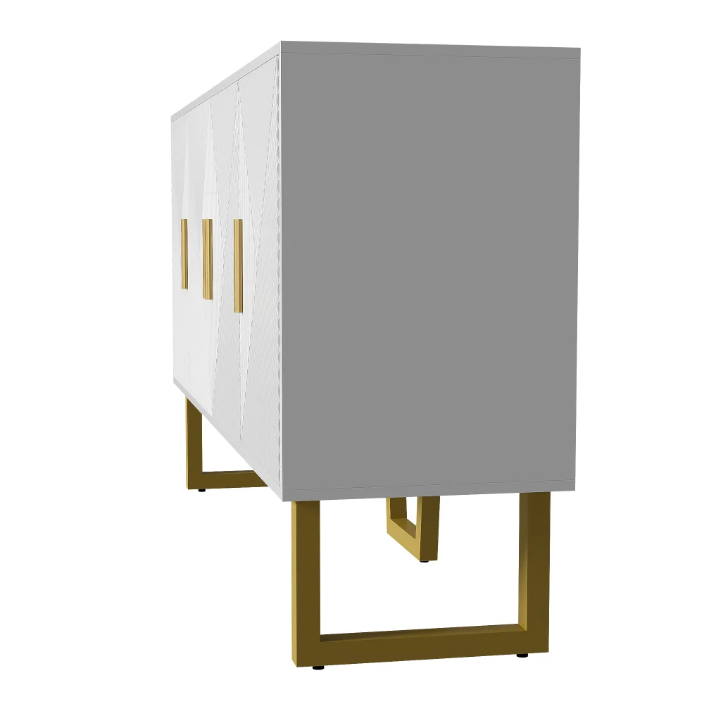 150 cm großes luxuriöses weißes Sideboard mit hochglänzenden strukturierten Türen und goldenen Griffen, 4-türiges Design, höhenverstellbare Regale – Detail 21