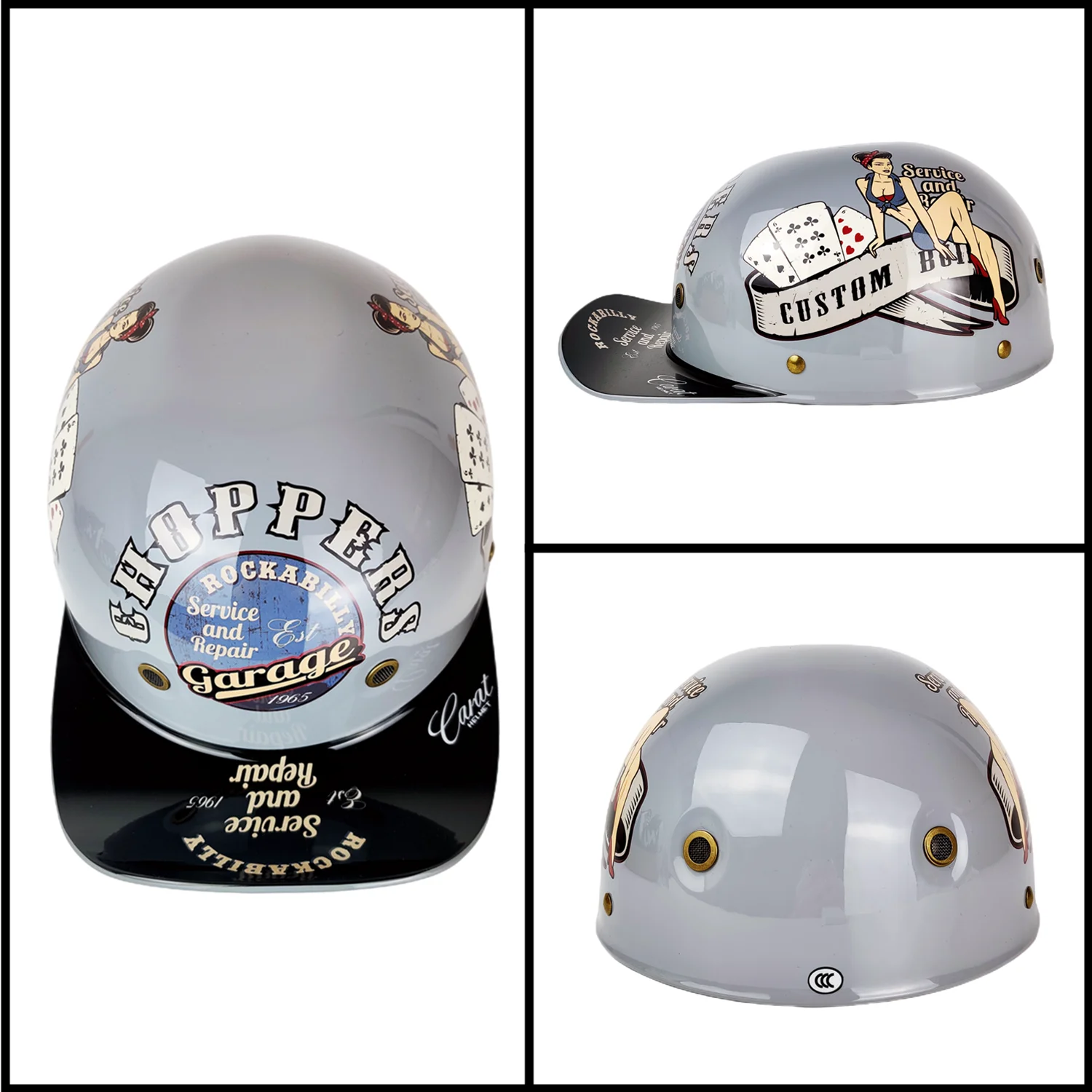 Casco Moto Vintage Tedesco Retrò per Scooter, Mezzo Casco con Visiera Integrata, Omologato DOT